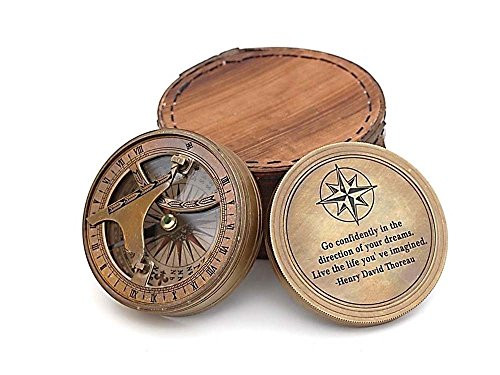 Roorkee Vintage Brass Compass with Leather Case/Henry David Thoreau Directional Magnetic Compass for Navigation/Sundial Pocket Compass for Camping, Hiking, Touring Roorkee Vintage Brass Compass with Leather Case/Henry David Thoreau Directional Magnetic Compass for Navigation/Sundial Pocket Compass for Camping, Hiking, Touring