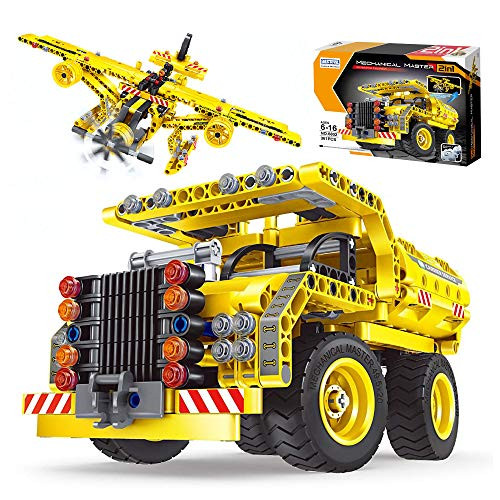 Sams Bestoyz City Constructing Machine Building Blocks Set, Dump Truck & Airplane Bricks Construction Vehicle, Engineering STEM Toys for Age 6,7,8+