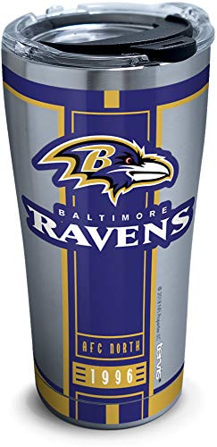 Tervis 1317567 NFL Baltimore Ravens - Blitz Stainless Steel Insulated Tumbler with Clear and Black Hammer Lid, 20 oz, Silver