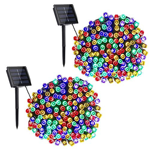 Solar Christmas Lights, 2 Packs 200 LED 72ft 8 Modes Solar String Lights, Waterproof Solar Fairy Lights for Xmas Tree, Garden, Patio, Wedding, Party, Outdoor Christmas Decorations (Multicolor)