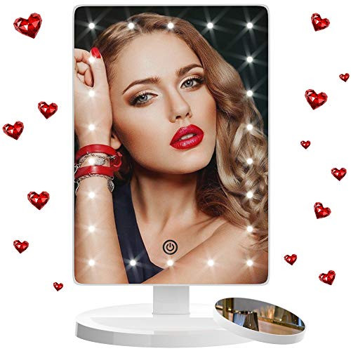 VILLATONE Large Makeup Mirror with LED Lights, 360° Rotation, Detachable Spot 10X Magnification Cosmetic Mirror. Touch Screen Brightness Dimming, Vanity Mirror with Light (White)