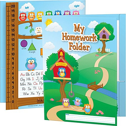 Really Good Stuff Owl Homework Folders, 9½ by 12 (Set of 12)  Laminated 2-Pocket Folders with Learning Tools  Pockets Labeled Keep It at Home and Bring It Back  Helps Students Organize Work