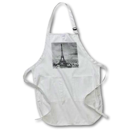 3dRose LLC Eiffel Tower Paris France 1889 Black and White Full Length Apron with Pocket, 22 by 30-Inch