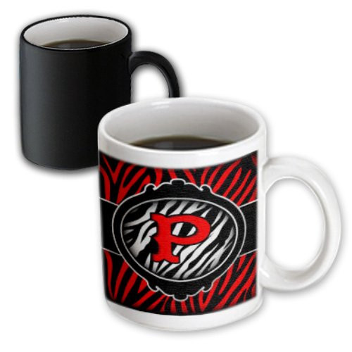 3dRose mug_102903_3 Wicked Red Zebra Initial Letter P Magic Transforming Mug, 11-Ounce