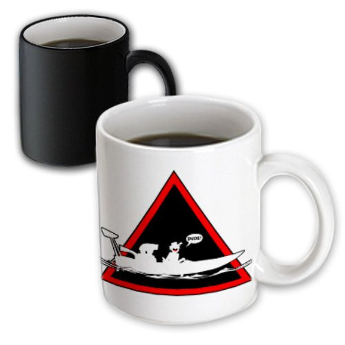 3dRose mug_180561_3 Warning Triangle with a Stickman Racing His Drag Boat, Yelling Dude Magic Transforming Mug, 11-Ounce