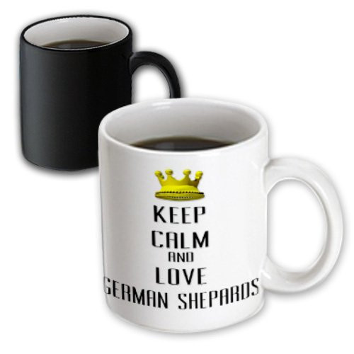 3dRose 121082_3 Gold Crown Keep Calm And Love German Shepards Magic Transforming Mug 11 oz Black/White