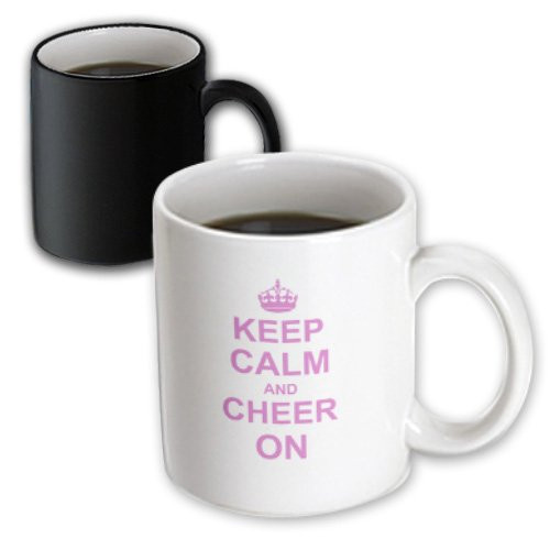 3dRose mug_157697_3 Keep Calm and Cheer on Carry on Cheering Gift for Cheerleaders Pink Fun Funny Humor Magic Transforming Mug, 11-Ounce