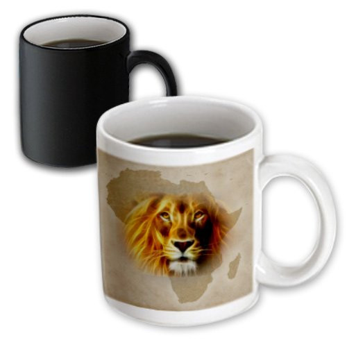 3dRose mug_184661_3 King of The Jungle Lion and Africa Map Art Original Magic Transforming Mug, 11-Ounce