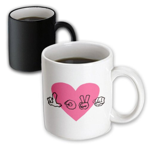 3dRose mug_23476_3 Sign Language Love with Pink Heart Magic Transforming Mug, 11-Ounce