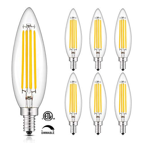 CRLight 8W Smooth Dimming Version Dimmable LED Candelabra Bulb 80W Equivalent 800LM, 2700K Warm White E12 Base, Upgraded Lengthened & Enlarged B11 Clear Candle LED Filament Chandelier Bulbs, 6 Pack
