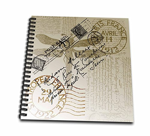 3dRose db_79319_2 Vintage Dragonfly French Postcard Memory Book, 12 by 12-Inch