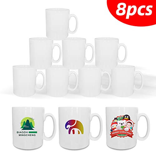 11oz Sublimation Mugs Blank White Coated Ceramic Mugs Coffee Cups Cocoa Milk Tea Mug DIY Gifts,Set of 8