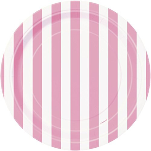 Light Pink Striped Paper Cake Plates, 8ct