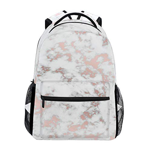 Toprint White Marble Rose Gold Backpack Trave Shoulder Bag Bookbag Daypack