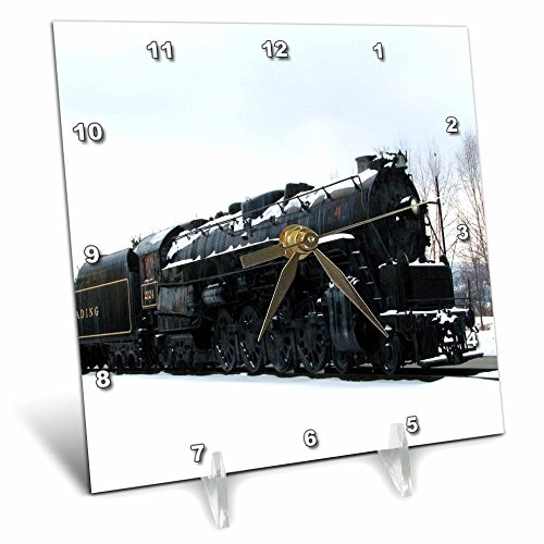 3dRose dc_43842_1 Train in Snow Desk Clock, 6 by 6-Inch