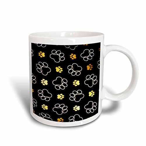 3dRose Paw Prints Golden Brown Tracks Ceramic Mug, 15-Ounce