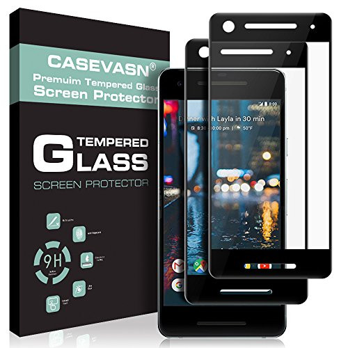 [2-PACK] CASEVASN For Google Pixel 2 Screen Protector [Tempered Glass] [Full Cover] [Black] with Lifetime Replacement Warranty