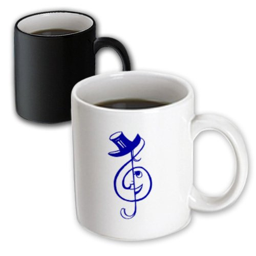 3dRose Treble Blue Clef Face Top Hat Music Design Magic Transforming Mug, 11-Ounce