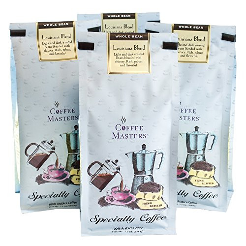 Coffee Masters Gourmet Coffee, Louisiana Blend, Whole Bean, 12-Ounce Bags (Pack of 4)