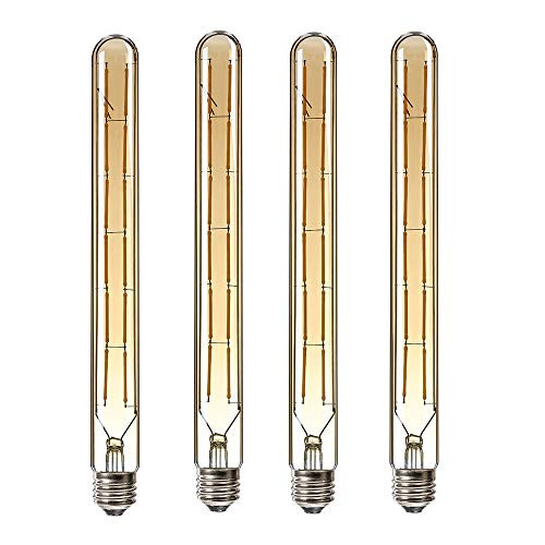 HXMLS T10(T30) Dimmable Vintage Led Tubular Bulb12W,T300 Long Tube Edison Led Vintage Filament Bulb,100W Incandescent Equivalent,2700K Warm White,Amber Glass Cover E26 Medium Base?4 - Pack).