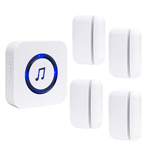 Wireless Door Open Chime Entry Alert Chime for Business Office Home Store with 4 Door Sensors 52 Ringtones 500 Feet