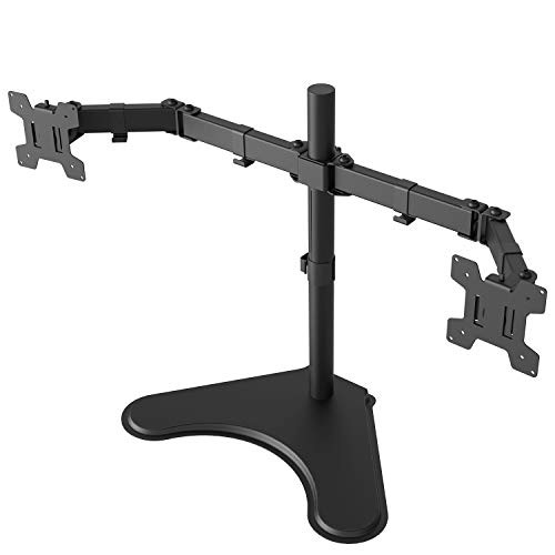 WALI Free Standing Dual LCD Monitor Fully Adjustable Desk Mount Fits 2 Screens up to 27 inch, 22 lbs. Weight Capacity per Arm (MF002LM), Black