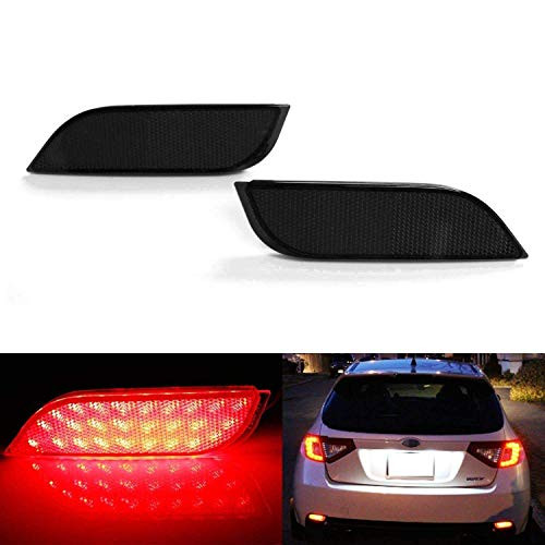 iJDMTOY Smoked Lens 26-SMD LED Bumper Reflector Lights for Subaru 2008-14 WRX/STI, 08-up Impreza, 13-up XV Crosstrek, Function as Rear Fog, Tail/Brake Lamps