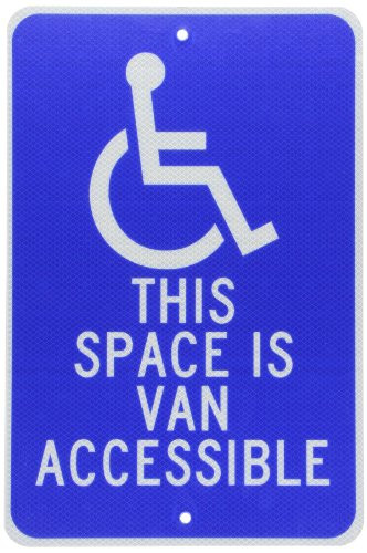 NMC TM104J Handicap Parking Sign, Legend "THIS SPACE IS VAN ACCESSIBLE" with Graphic, 12" Length x 18" Height, 0.080 Engineer Grade Prismatic Reflective Aluminum, White on Blue