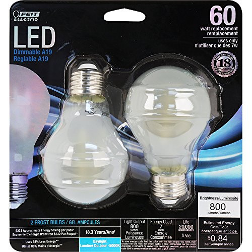Feit Electric A1960/850/Led/2 - A19 Daylight Dimmable Led Frosted 60W Equivalent Filament Light Bulb
