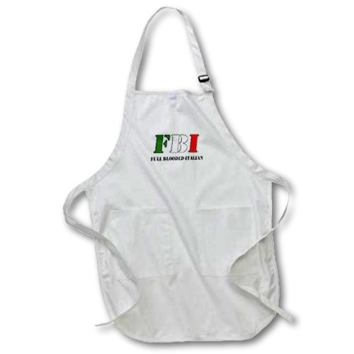 3dRose apr_163975_1 FBI Full Blooded Italian Full Length Apron with Pockets, 22 by 30-Inch, White