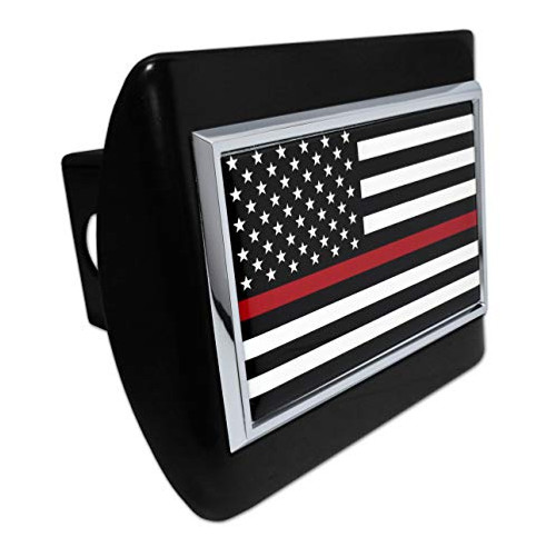 Firefighter Thin Red Line Flag Black Metal Hitch Cover Firefighter Thin Red Line Flag Black Metal Hitch Cover