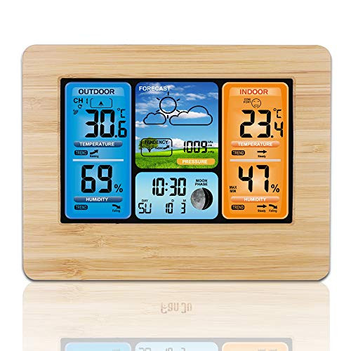 Barbella Wireless Weather Forecast Station-Color Display Alarm Clock Temperature Alerts, Indoor Outdoor Temperature Humidity, Remote Sensor, Barometer Temperature Alerts, Alarm Clock and Moon (Yellow)