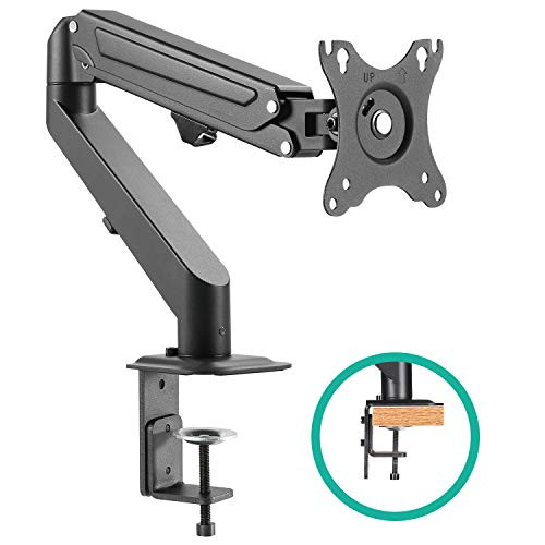 EleTab Single Monitor Stand - Articulating Gas Spring Monitor Arm, Adjustable VESA Mount Desk Stand with C-Clamp Installation - Fits 17 to 27 inch LCD Computer Monitors up to 14.3lbs