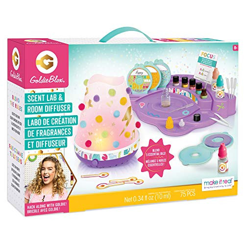 Make It Real GoldieBlox - Scent Lab and Room Diffuser DIY Kit to Make Fragrance with Essential Oils and Diffuser - STEM Arts and Crafts for Kids
