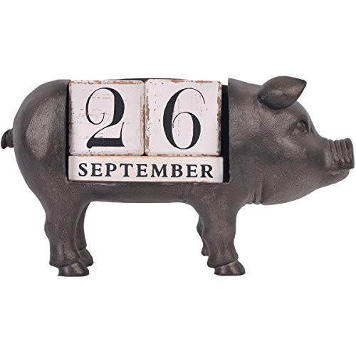 NIKKY HOME Vintage Animal Pig Perpetual Desk Calendar Blocks, Black