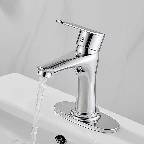 Modern Bathroom Faucet Chrome Single Handle Bathroom Vanity Single Hole Sink Faucet with Stainless Steel Deck