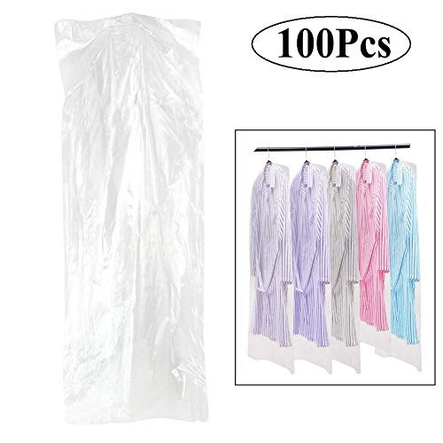 zhiweikm Pack of 100 Garment Bag, Transparent Suit Bag,Clothing Dust Cover, Gown and Dress Dustproof Waterproof Storage Bag (60130)