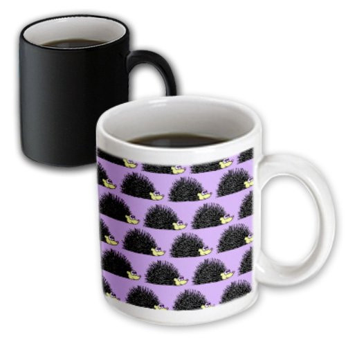 3dRose Cute Hedgehog Print Purple, Magic Transforming Mug, 11-Ounce