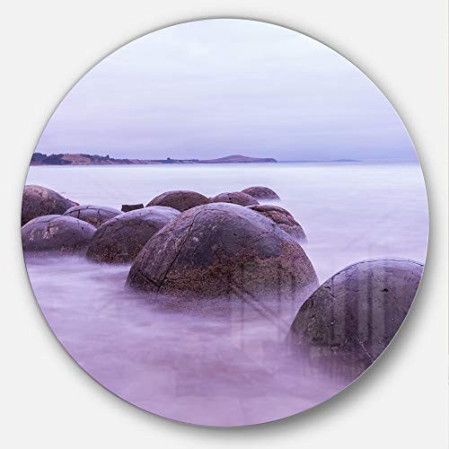 Designart Moeraki Boulders New Zealand - Seashore Photo Circle Wall Art - Disc of 38 38x38-Disc of 38 inch, Blue