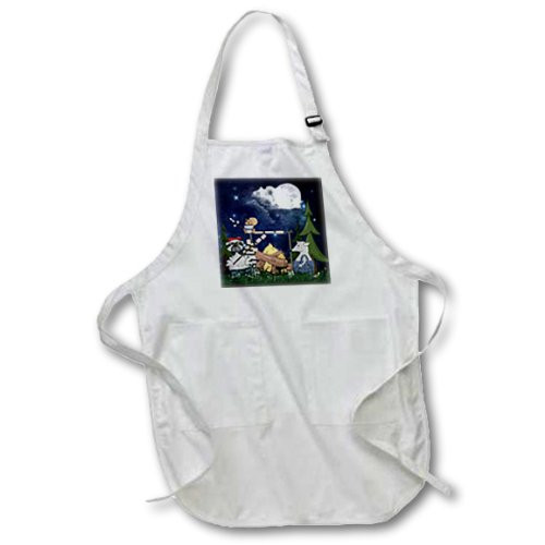 3dRose apr_101839_4 Raccoon, Squirrel and Opossum Camping with a Campfire and Marshmallows-Full Length Apron with Pockets, 22 by 30-Inch, Black