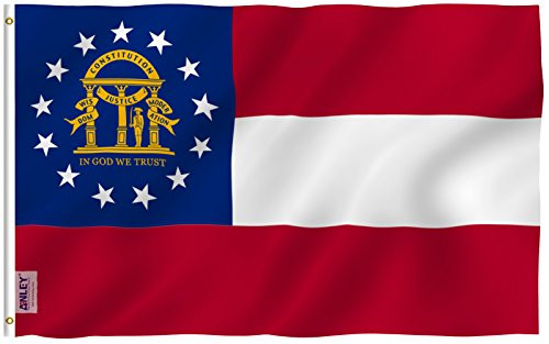 Anley Fly Breeze 3x5 Foot Georgia State Polyester Flag - Vivid Color and UV Fade Resistant - Canvas Header and Double Stitched - State of Georgia GA Flags with Brass Grommets 3 X 5 Ft