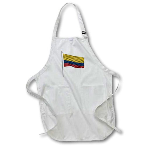 3dRose Flag of Colombia on a Flag Pole Over White Colombian - Medium Length Apron, 22 by 24-Inch, with Pouch Pockets (apr_157130_2)