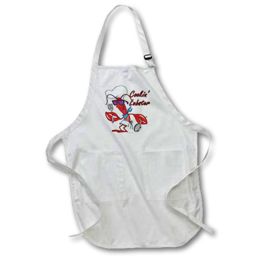 3dRose apr_103882_1 Cookin Cooking Lobster-Full Length Apron with Pockets, 22 by 30-Inch, White