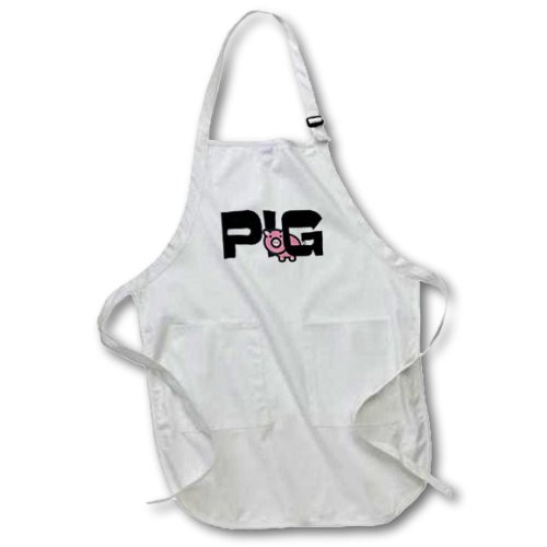 3dRose apr_56045_1 Pig in Word and Deed Full Length Apron with Pockets, 22 by 30-Inch, White