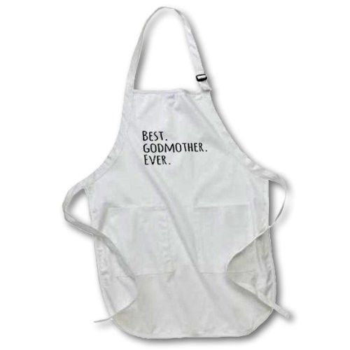 3dRose apr_151526_1 Best Godmother Ever-Gifts for God Mothers Godparents-Black Text-Full Length Apron with Pockets, 22 by 30-Inch, White