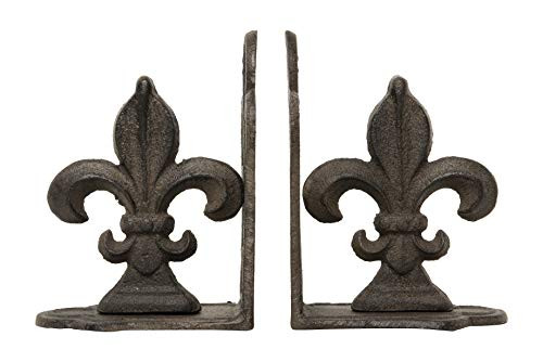 Creative Co-op Fleur de Lis Shaped Iron (Set of 2 Pieces) Bookends, Bronze