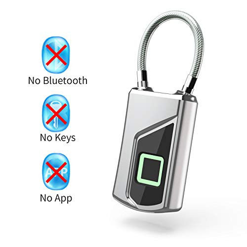 Fingerprint Padlock, Biometric Padlock, Gym Lock, Waterproof, USB Charge for Locker, Backpack, Cabinet, Luggage, (No app)