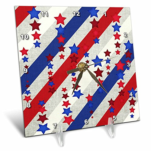 3dRose dc_192592_1 Stars & Stripes in Red, White & Blue Desk Clock, 6 by 6"