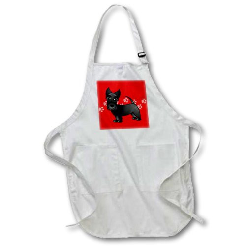 3dRose apr_40868_1 Cute Black Scottie Cartoon Dog Red with Pawprints Full Length Apron with Pockets, 22 by 30-Inch, White