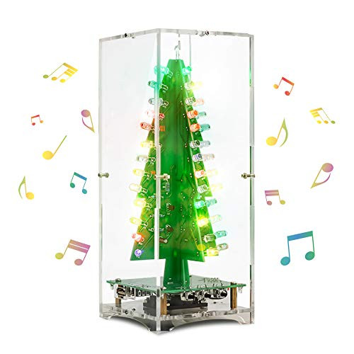 IS ICStation Upgrade 3D Christmas Tree Music Box Soldering Practice Project DIY Electronic Science Assemble Kit with 3W Speaker 7 Colors Flashing LED